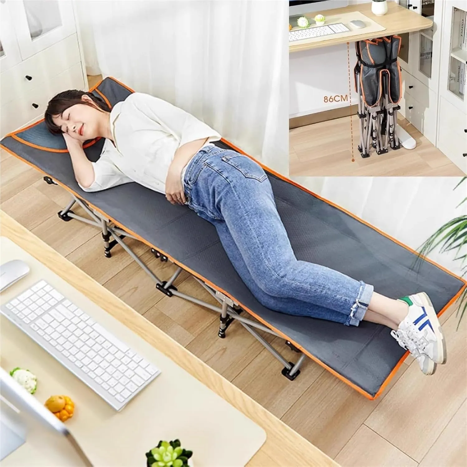 Folding Camping Cot,Camping Cot for Adults, with Metal Steel Frame 100KG Capacity Heavy Duty Sturdy Single Sleeping Cot for Travel Beach Hiking Office