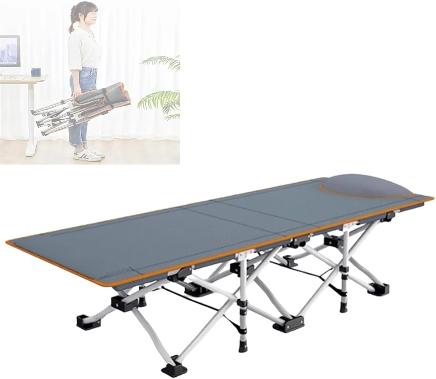 Folding Camping Cot,Camping Cot for Adults, with Metal Steel Frame 100KG Capacity Heavy Duty Sturdy Single Sleeping Cot for Travel Beach Hiking Office
