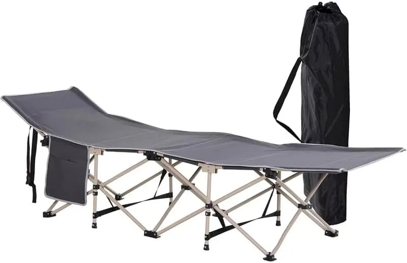 Folding Camping Cots for Adults with Carry Bags, Side Pockets - Grey