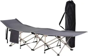 Folding Camping Cots for Adults with Carry Bags, Side Pockets - Grey