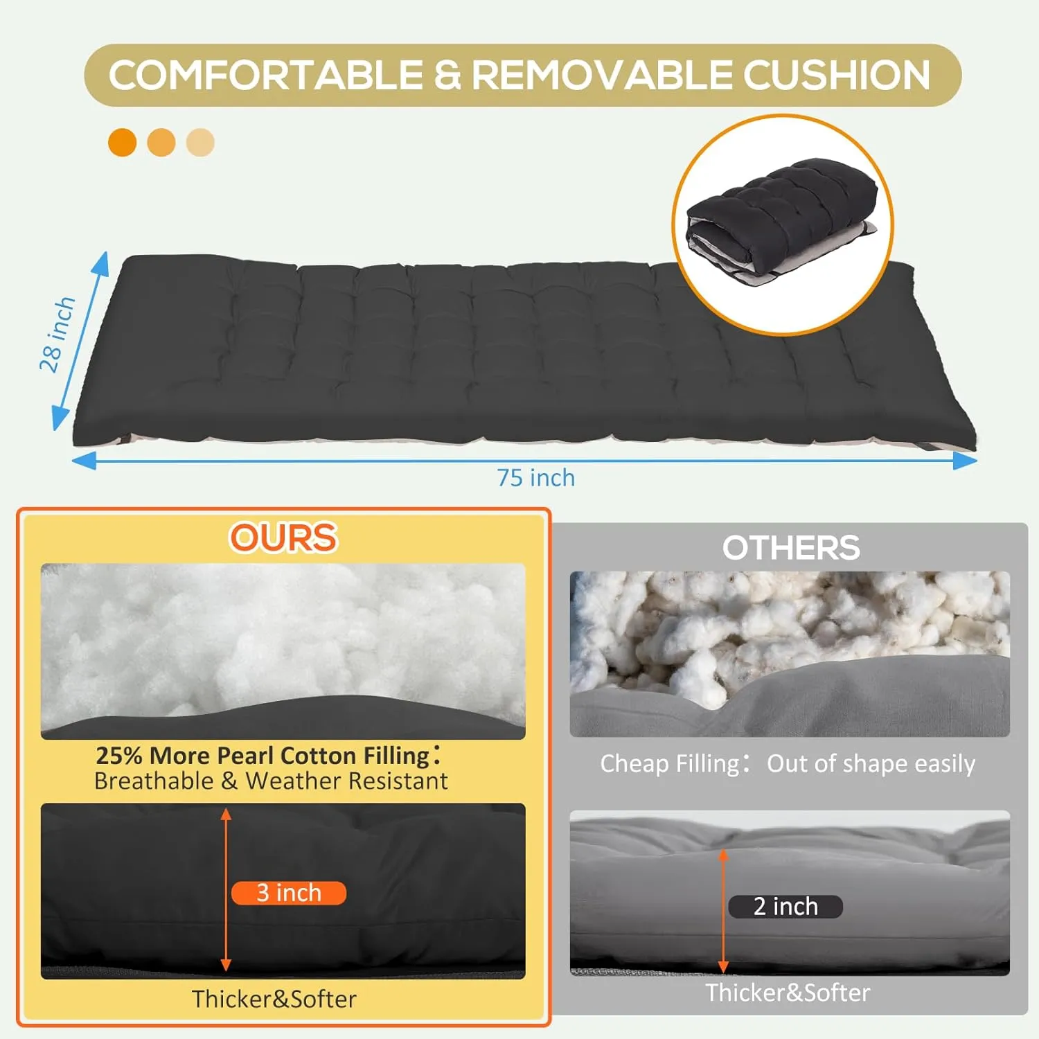 Folding Camping Cots with Pillow & Extra Thick Matress, Cots for Sleeping 900 LBS, Camping Bed for Adults with Cushion, Sleeping Cot (Black)