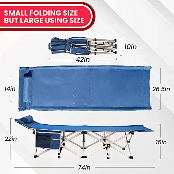 Folding Camping Sleeping Bed Tent Cot with Pillow Carry & Storage Bag Extra Wide Sturdy Heavy Duty Holds Up to 500 Lbs