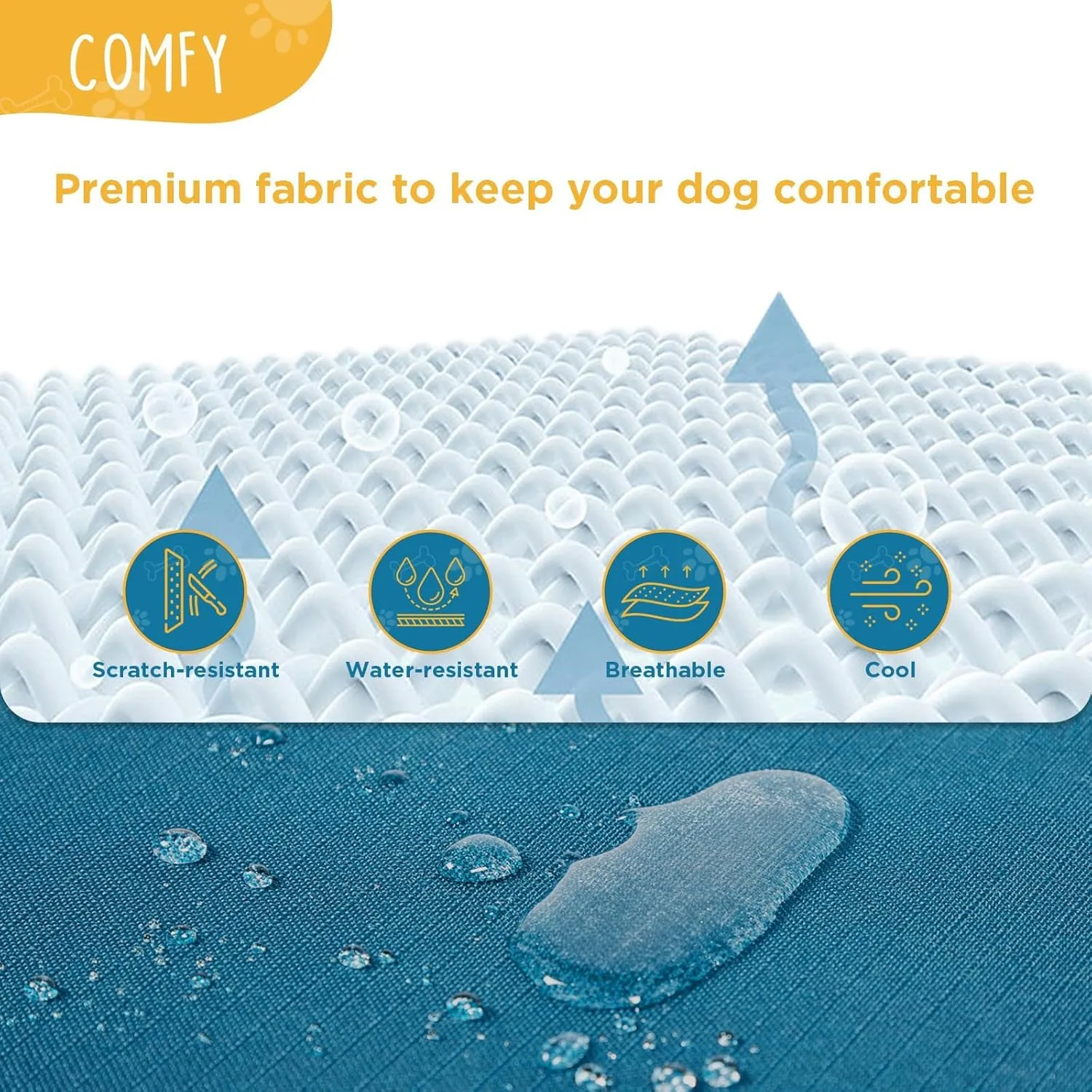 Folding Raised Dog Bed, Large Outdoor Elevated Dog Cot, Cooling Chew Proof Pet Cots Bed, Portable, Heavy Duty Up to 160 lbs, Pet Cot for Camping, Home, Dark Blue, 49"x33"x7"
