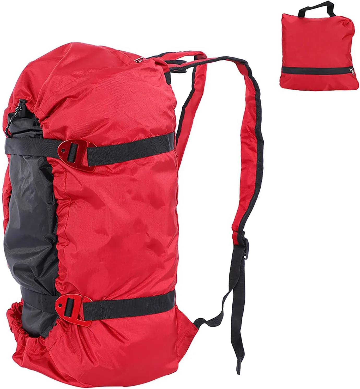Folding Rock Climbing Rope Bag with Foldable Tarp for Outdoor Camping Hiking Strap (Red)
