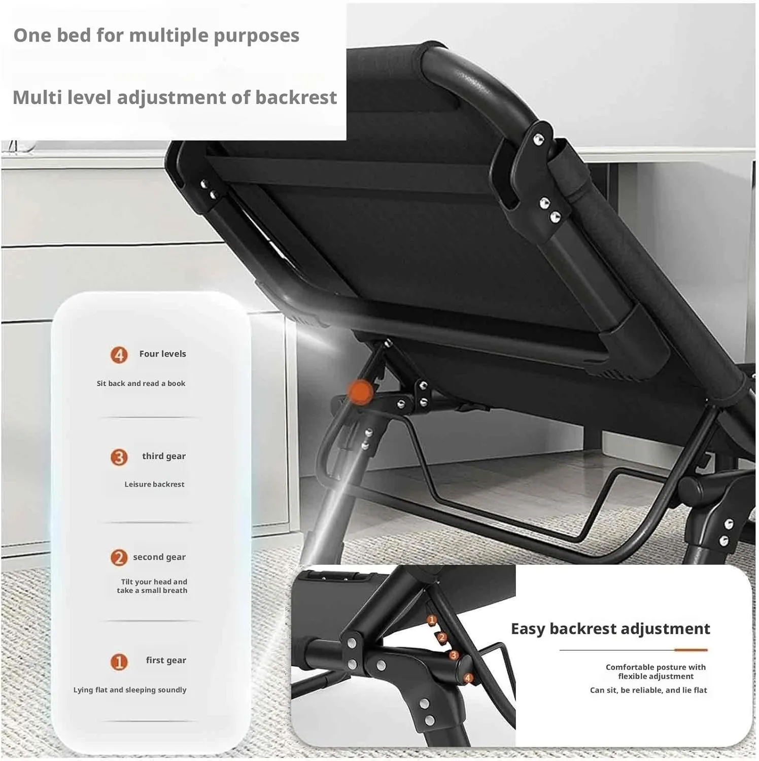 Folding Twin Bed, Folded Bed Queen, Sleeping Cots for Adults, Ergonomic Design, 4-Level Backrest Adjustment, Washable Design, no Installation Required(Style3-62x180)