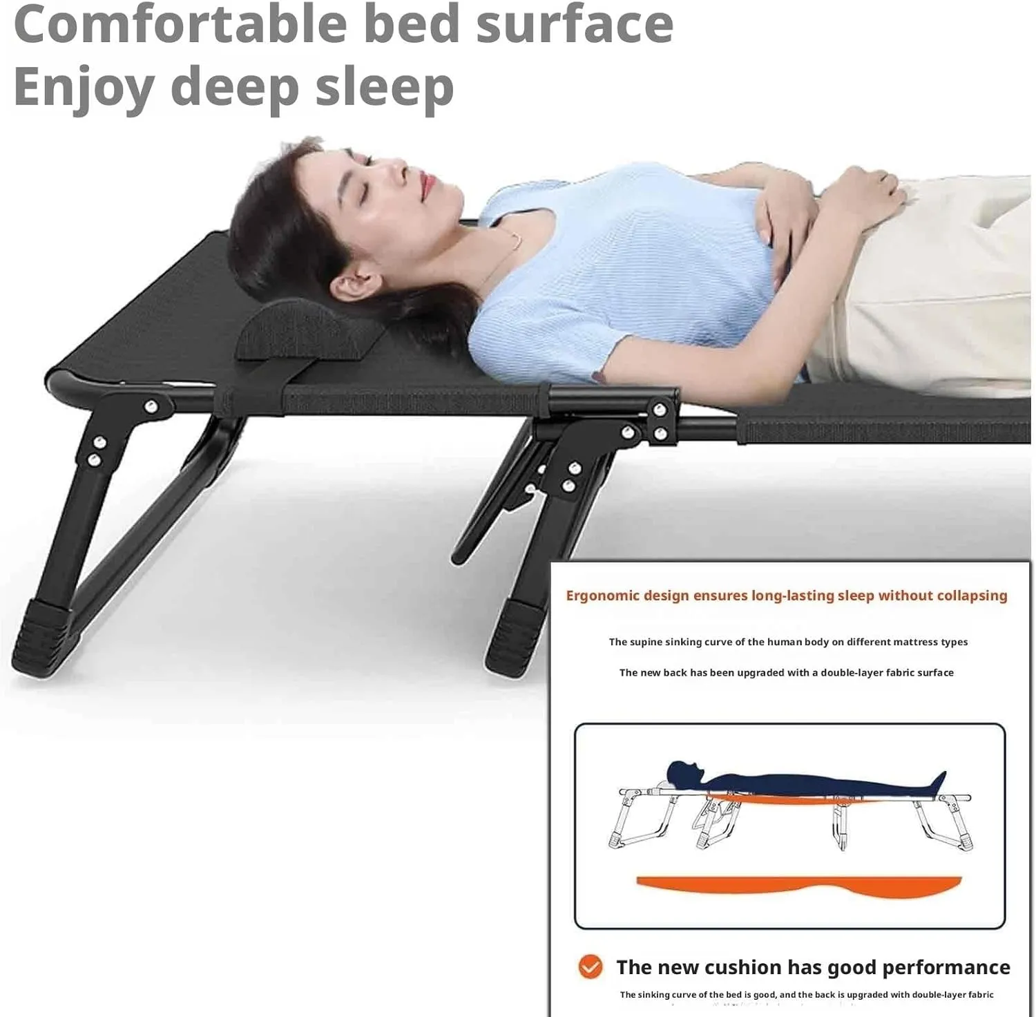 Folding Twin Bed, Folded Bed Queen, Sleeping Cots for Adults, Ergonomic Design, 4-Level Backrest Adjustment, Washable Design, no Installation Required(Style3-62x180)