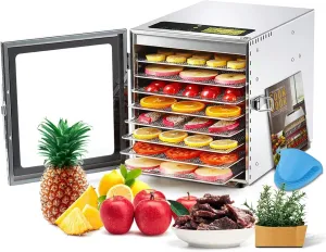 Food-Dehydrator Machine 8 Stainless Steel Trays, 500W Jerky Dehydrator for Meat, 190ºF Mushroom Dryer, 24H Timer Fruits Dryer for Herbs, Veggies, Yogurt & Dog Treats