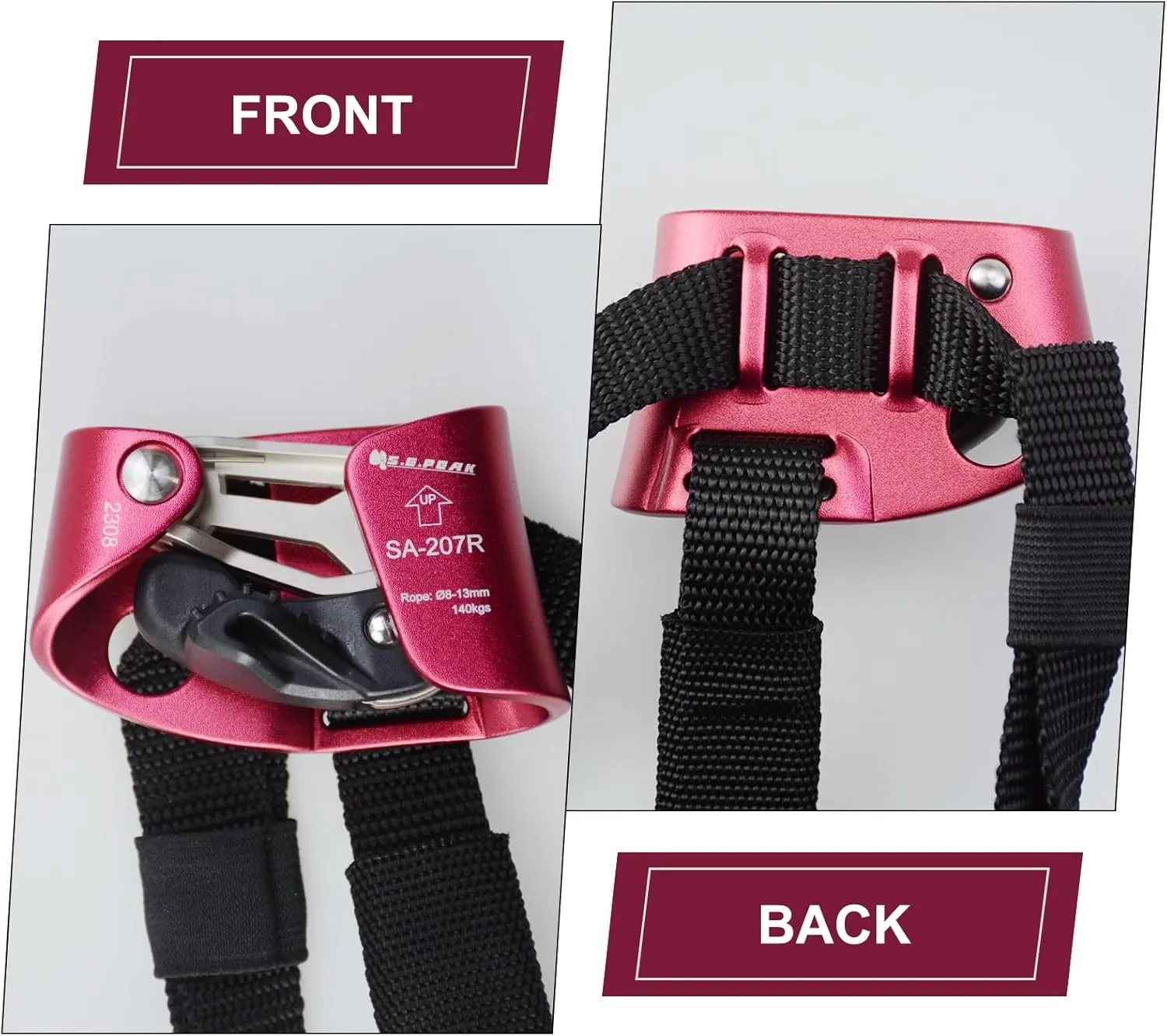 Foot Ascender Upgraded Foot Riser 140kgs Strong Rappelling Gear Equipment for Rock Climbing Tree Arborist, Climbing Rescue Caving, Mountaineering, 8~13MM Rope, Right/Left Foot, 4kN