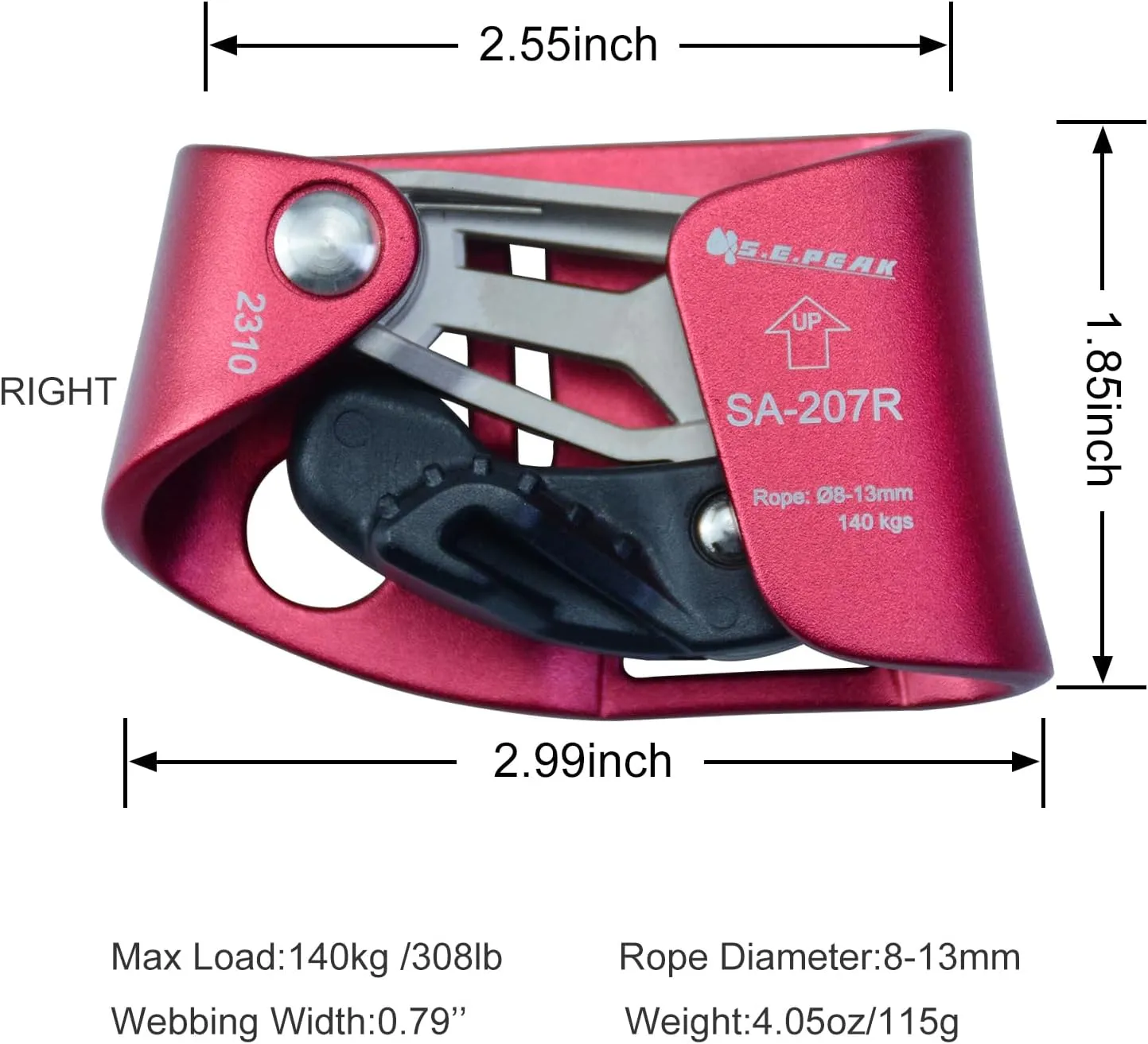Foot Ascender Upgraded Foot Riser 140kgs Strong Rappelling Gear Equipment for Rock Climbing Tree Arborist, Climbing Rescue Caving, Mountaineering, 8~13MM Rope, Right/Left Foot, 4kN