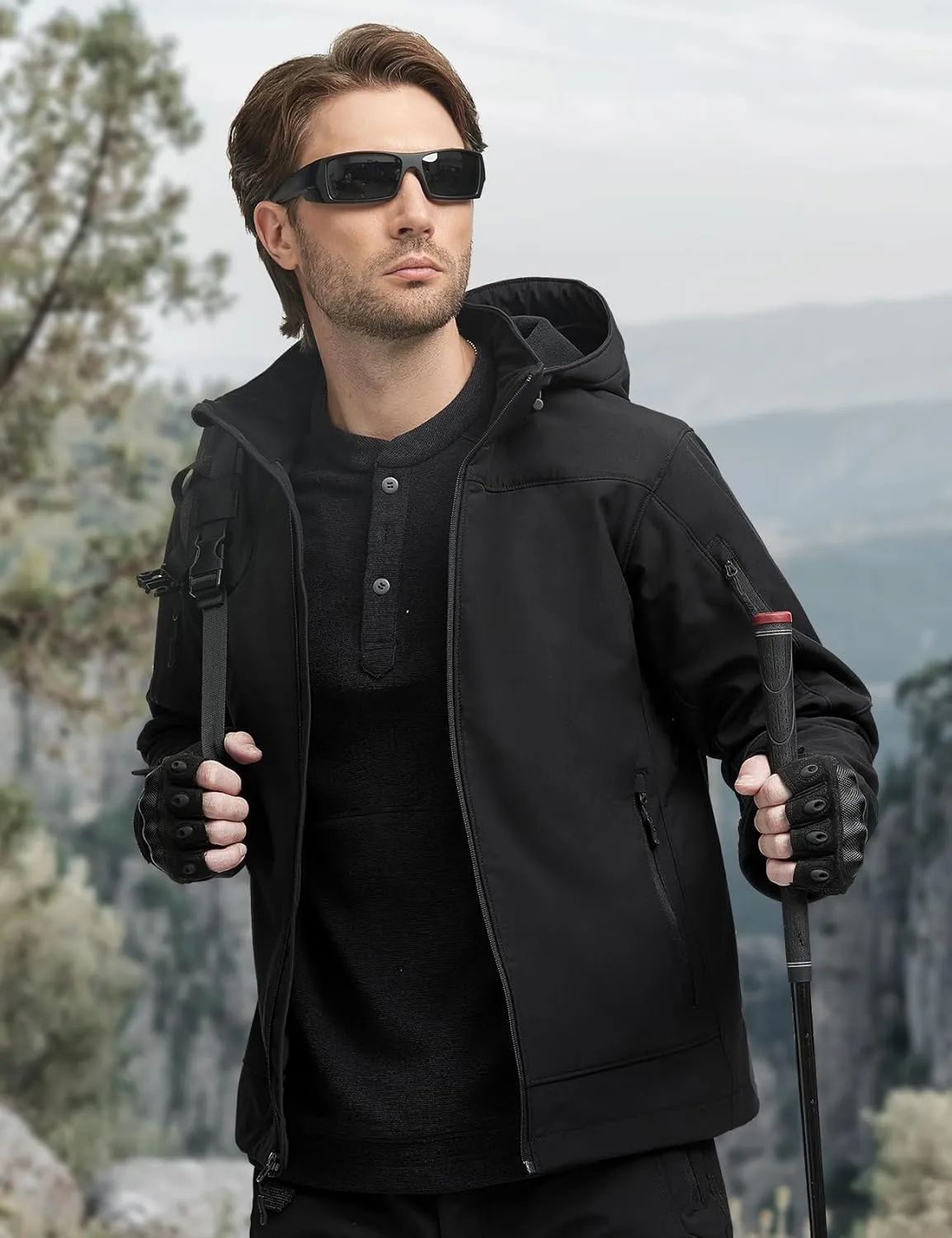 FREE SOLDIER Men's Softshell Hiking Jacket Waterproof Hooded Tactical Hunting Jacket