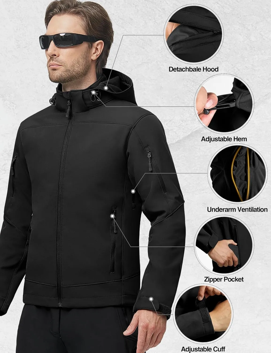 FREE SOLDIER Men's Softshell Hiking Jacket Waterproof Hooded Tactical Hunting Jacket