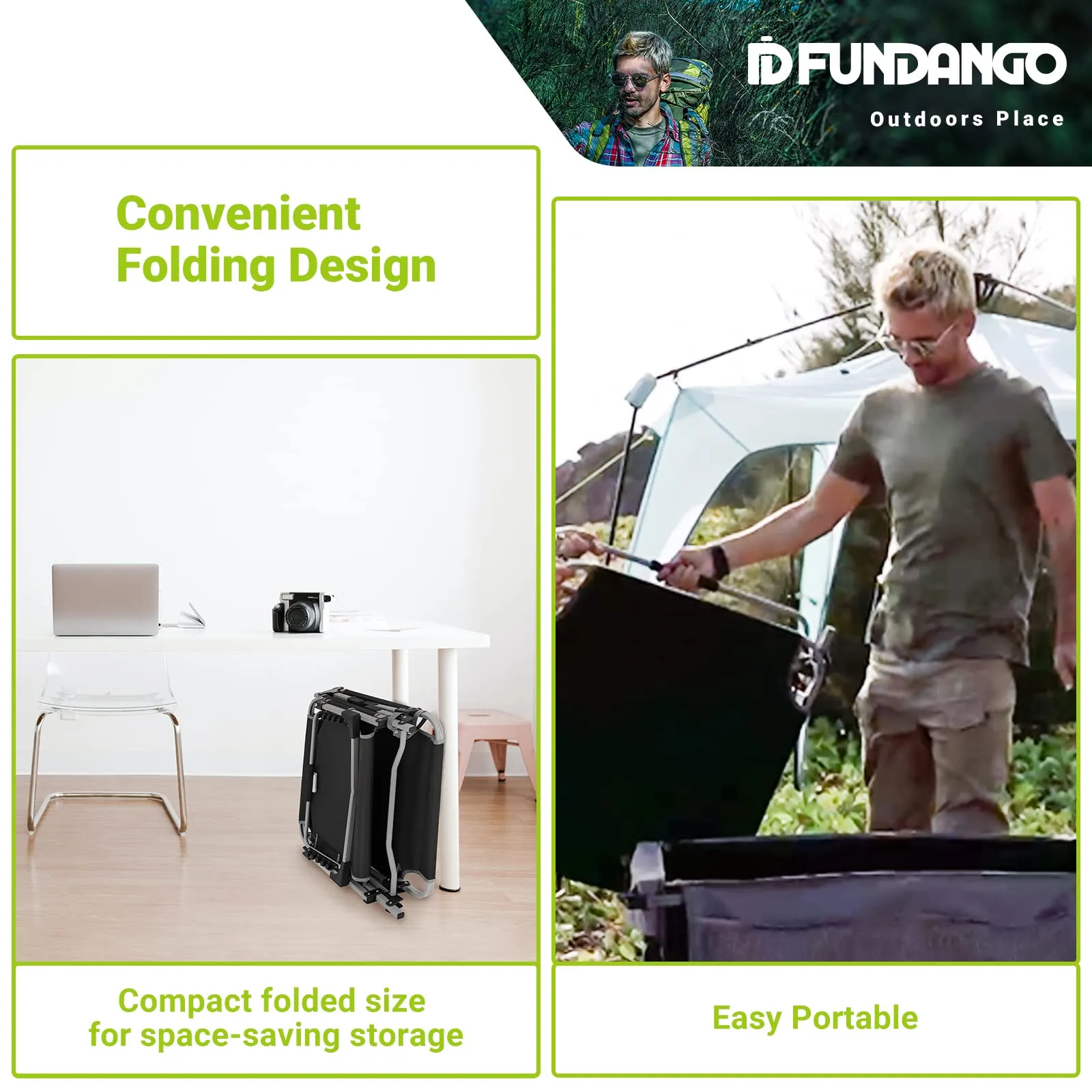 FUNDANGO Classic Folding Cot Set of 2 Camping Bed