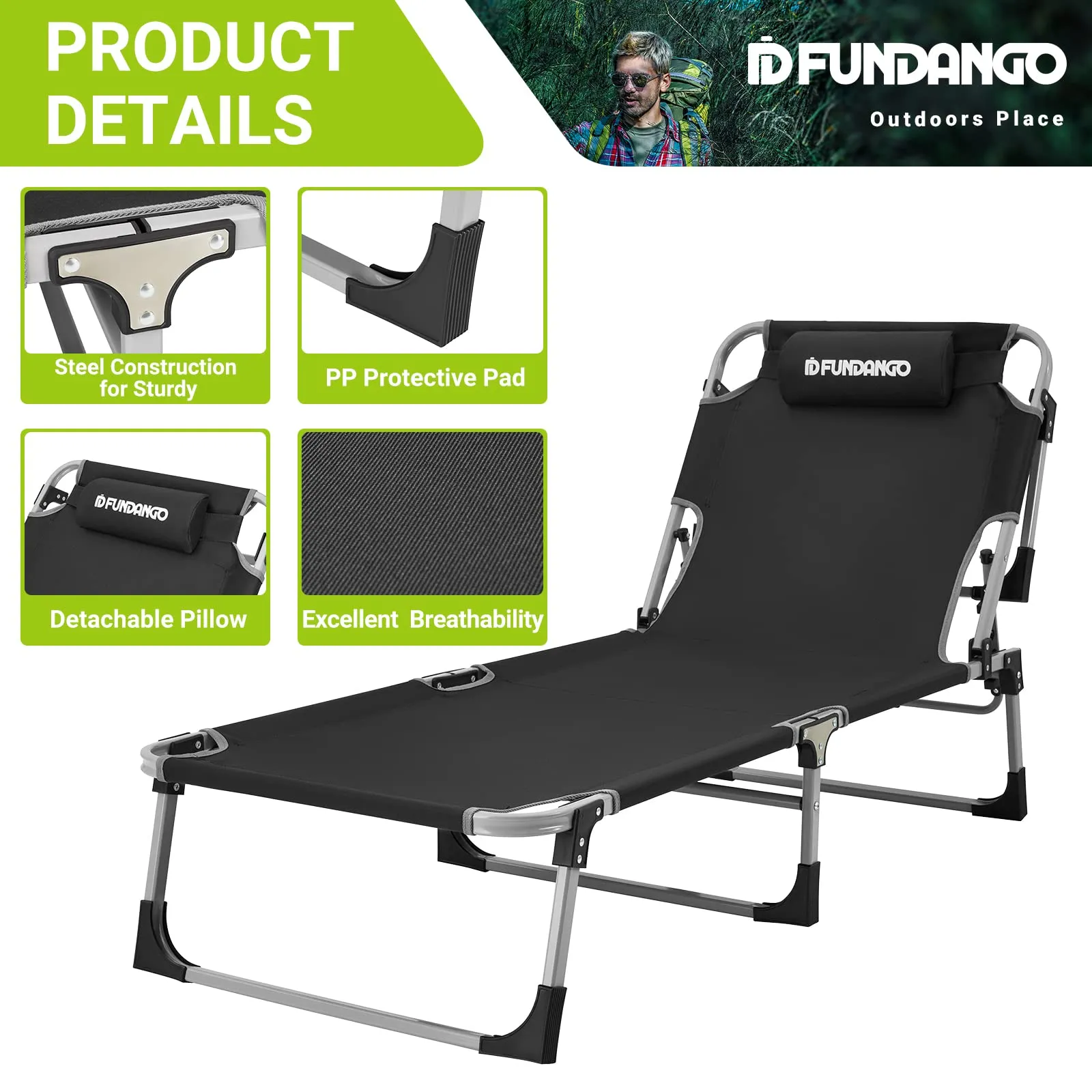 FUNDANGO Classic Folding Cot Set of 2 Camping Bed