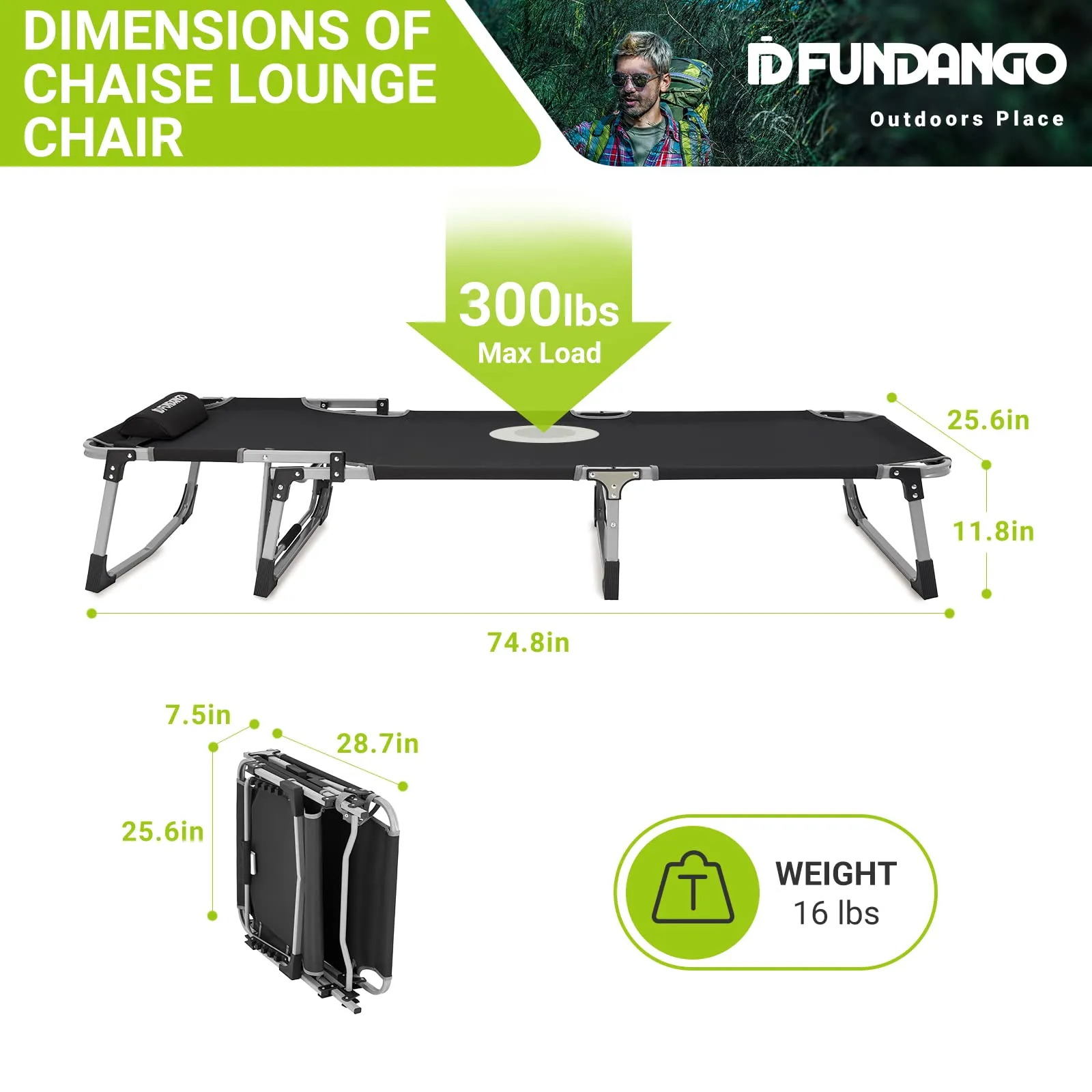 FUNDANGO Classic Folding Cot Set of 2 Camping Bed