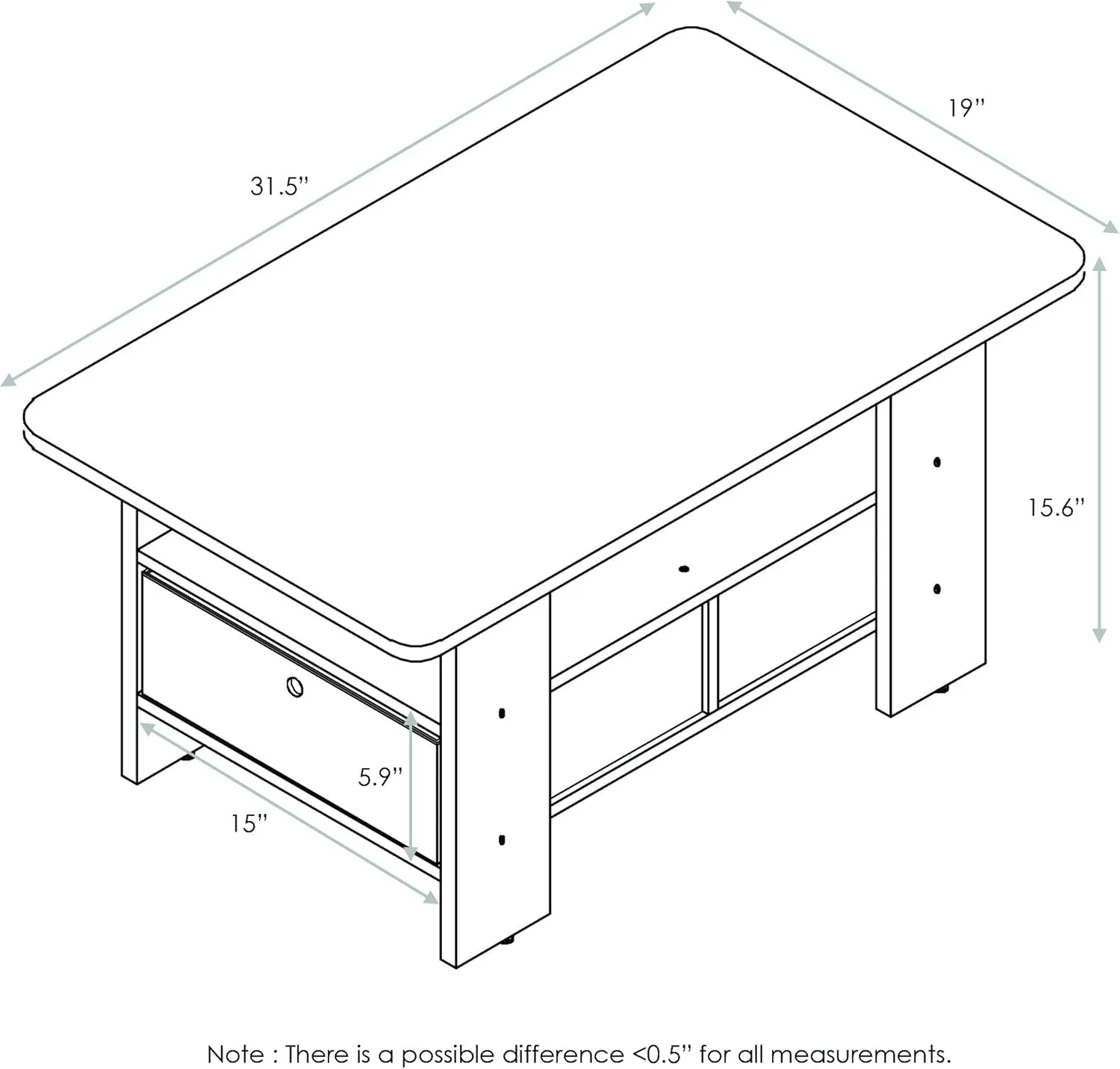 Furinno Andrey Coffee Table with Bin Drawer, Columbia Walnut/Dark Brown