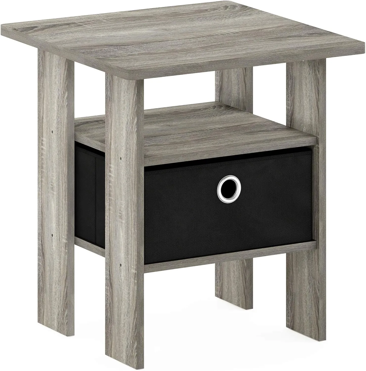 Furinno Andrey End Table / Side Table / Night Stand / Bedside Table with Bin Drawer, French Oak Grey/Black