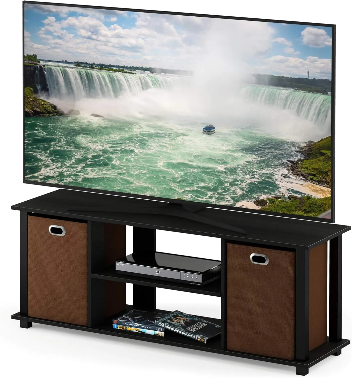 FURINNO Econ Entertainment Center, Americano/Black/Brown 42 Inch TV Size