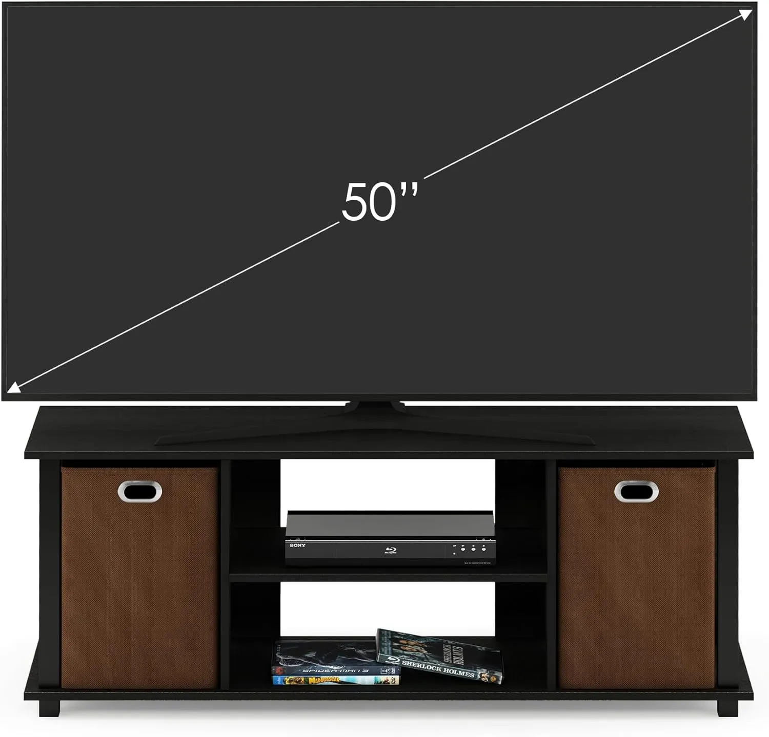 FURINNO Econ Entertainment Center, Americano/Black/Brown 42 Inch TV Size