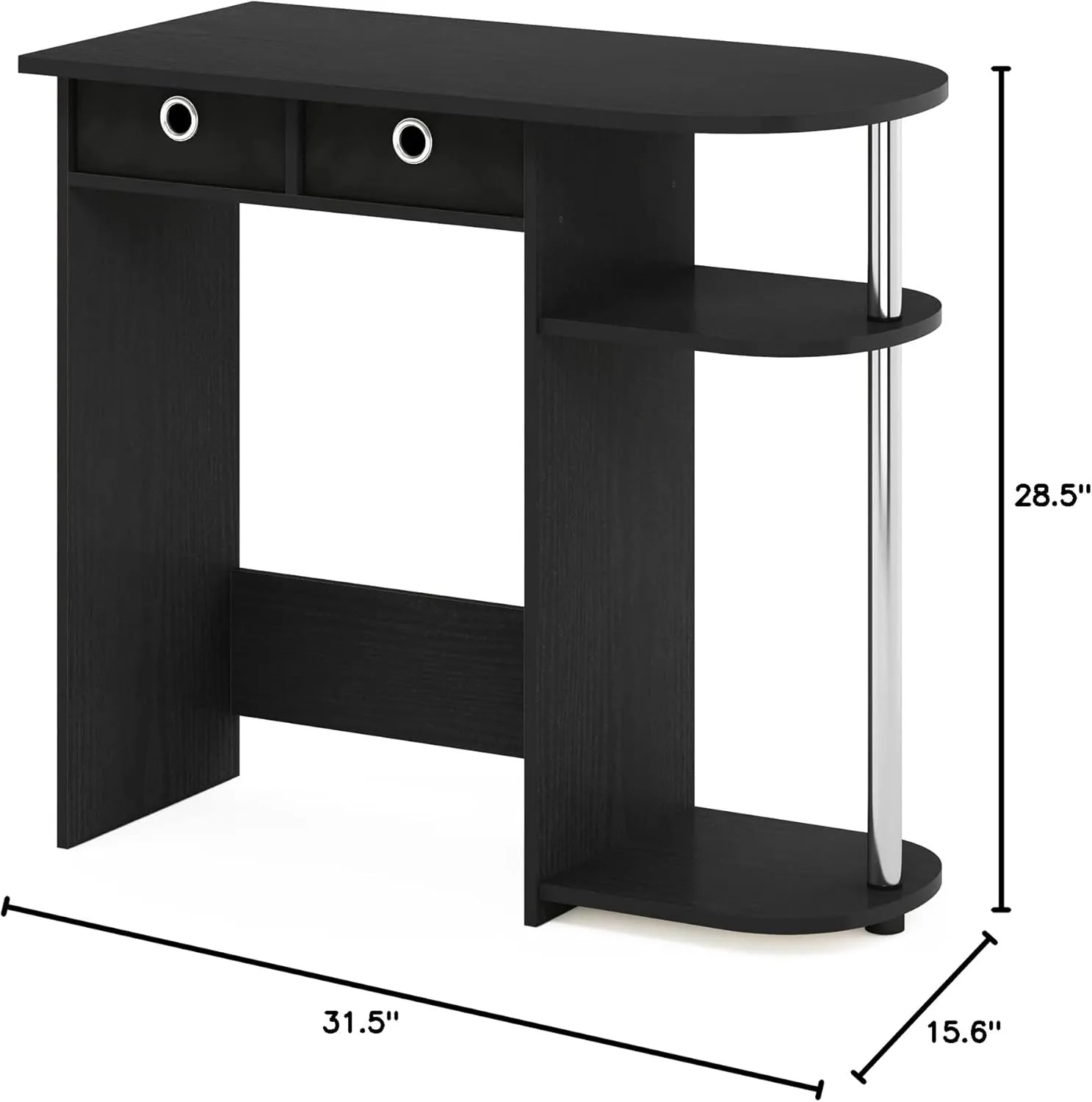 Furinno Go Green Home Laptop Notebook Computer Desk/Table with 2 Drawer Bins, Americano/Chrome