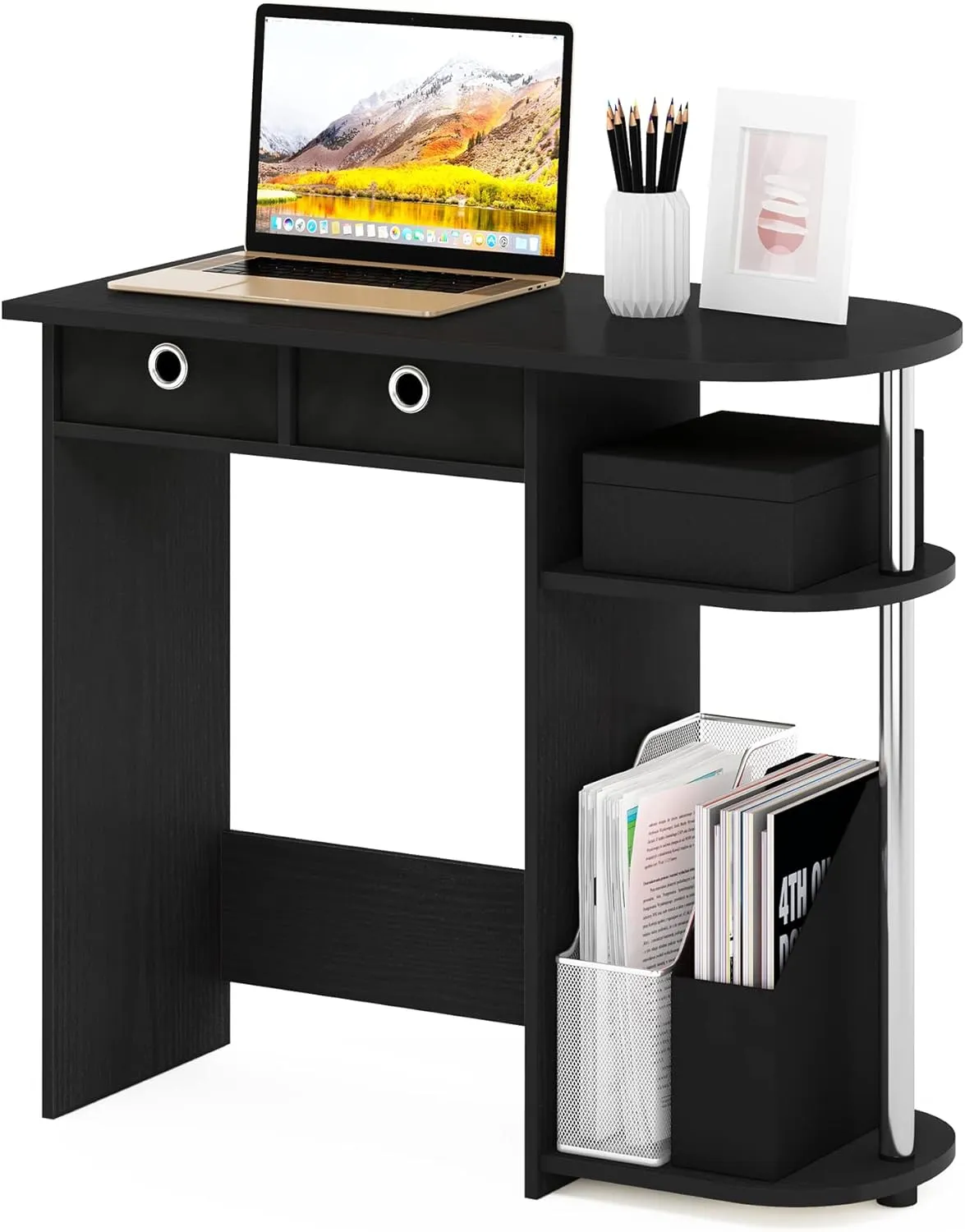 Furinno Go Green Home Laptop Notebook Computer Desk/Table with 2 Drawer Bins, Americano/Chrome