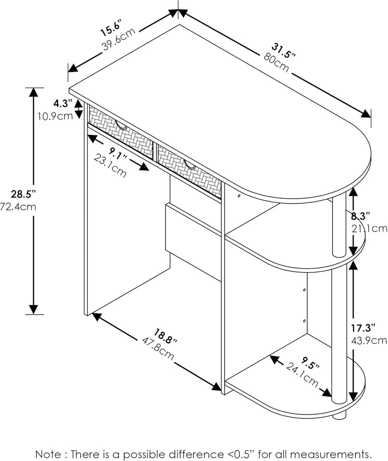 Furinno Go Green Home Laptop Notebook Computer Desk/Table with 2 Drawer Bins, Americano/Chrome