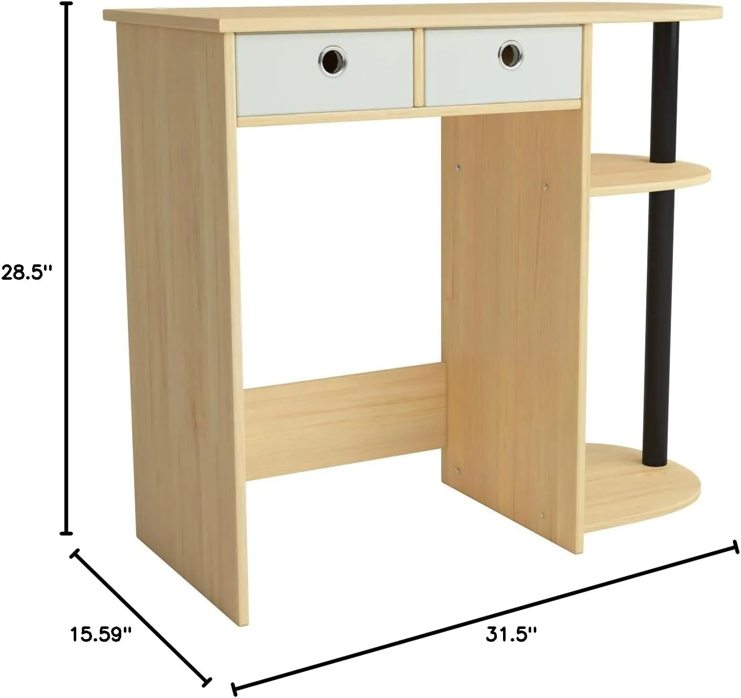 Furinno Go Green Home Laptop Notebook Computer Desk/Table with 2 Drawer Bins, Beech/Ivory/White