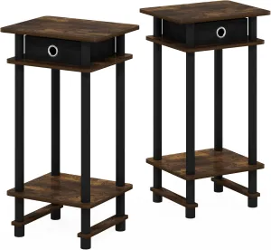 Furinno Turn-N-Tube Tall End Side Night Stand/Bedside Table with Bin Drawer, 2-Pack, Amber Pine/Black/Black