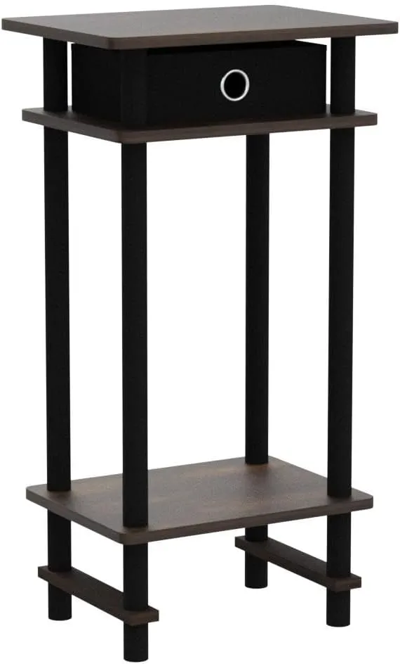 Furinno Turn-N-Tube Tall End Side Night Stand/Bedside Table with Bin Drawer, 2-Pack, Amber Pine/Black/Black