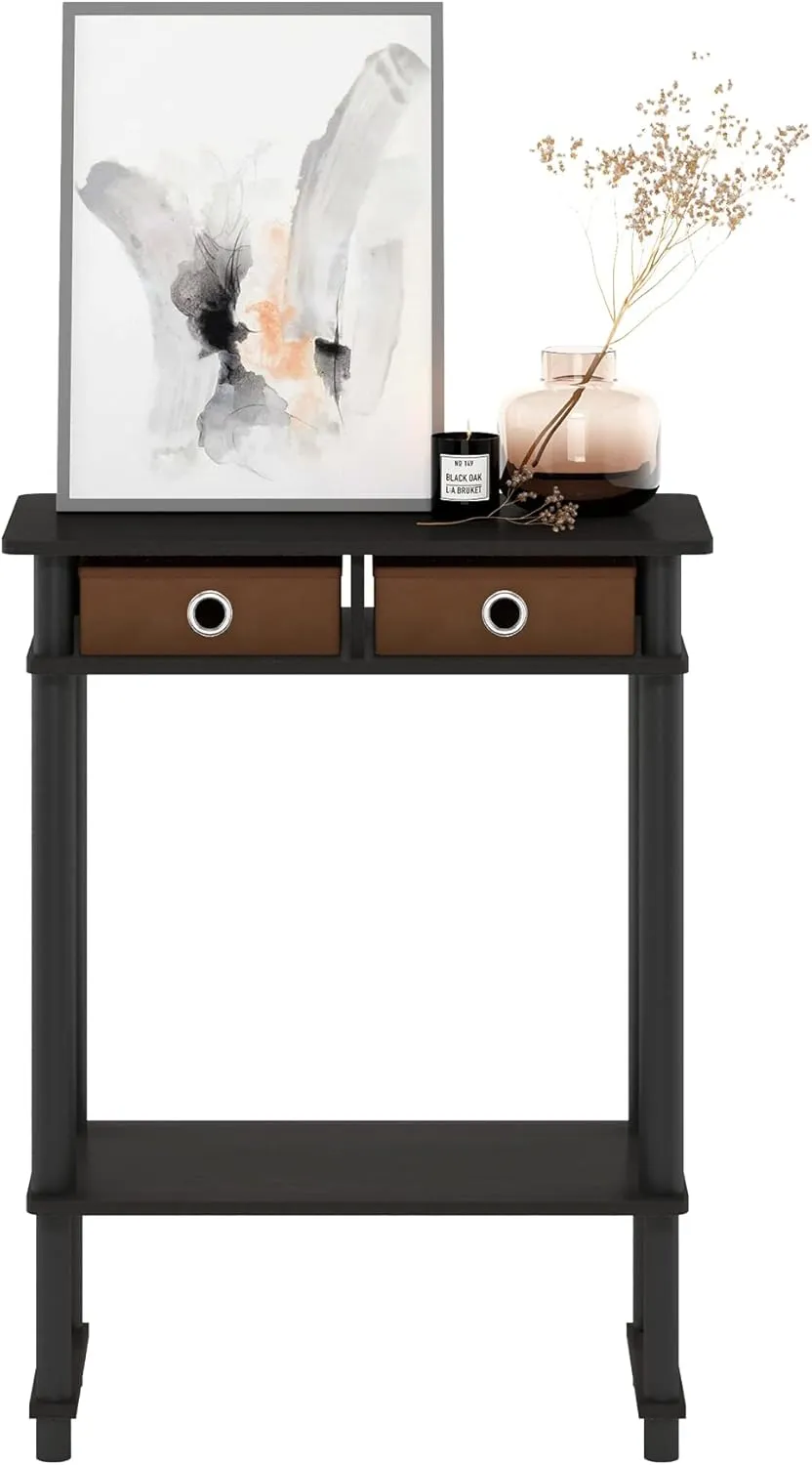 Furinno Turn-N-Tube Tall-Wide Hallway Console Table with Bin, Espresso/Brown