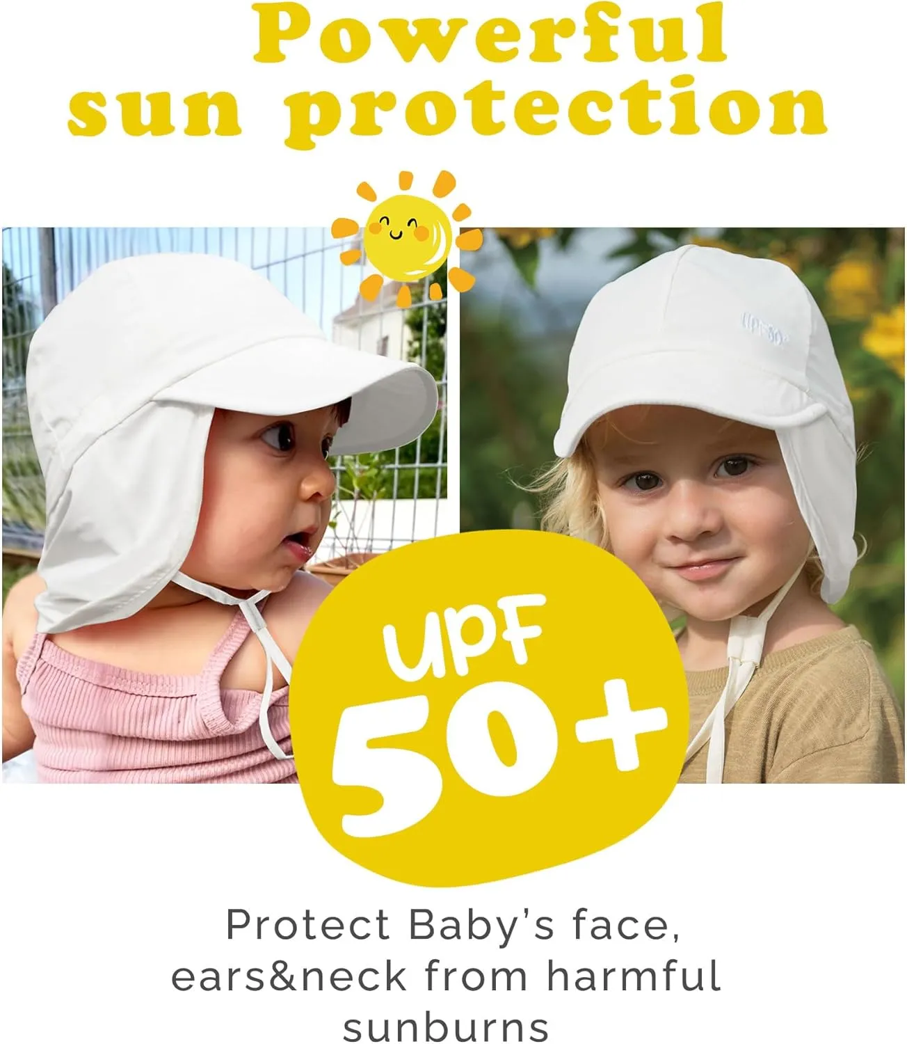 FURTALK Baby Sun Hat with Neck Flap UPF 50  Adjustable Baby Boys Girls Summer Beach Hat for Traveling Swim Hat