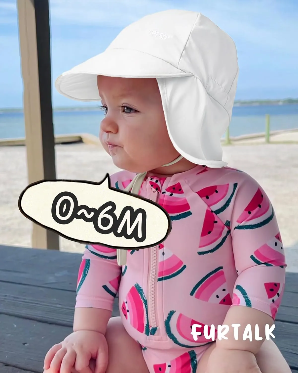 FURTALK Baby Sun Hat with Neck Flap UPF 50  Adjustable Baby Boys Girls Summer Beach Hat for Traveling Swim Hat