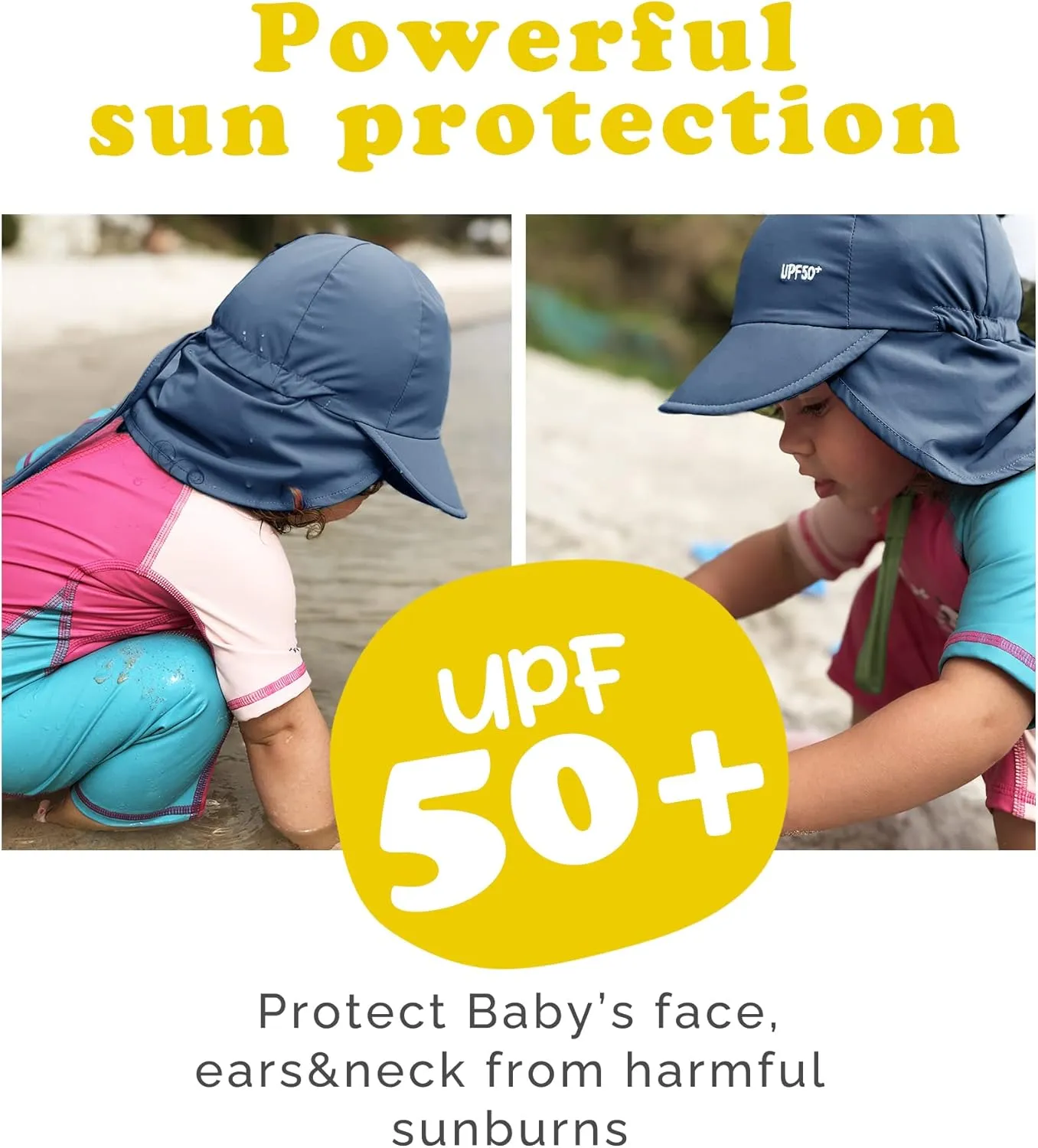 FURTALK Baby Sun Hat with Neck Flap UPF 50  Adjustable Baby Boys Girls Summer Beach Hat for Traveling Swim Hat