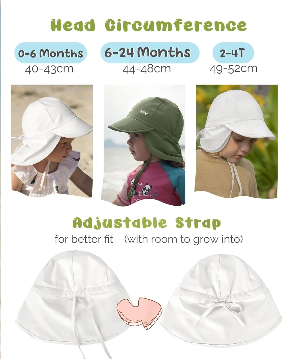 FURTALK Baby Sun Hat with Neck Flap UPF 50  Adjustable Baby Boys Girls Summer Beach Hat for Traveling Swim Hat