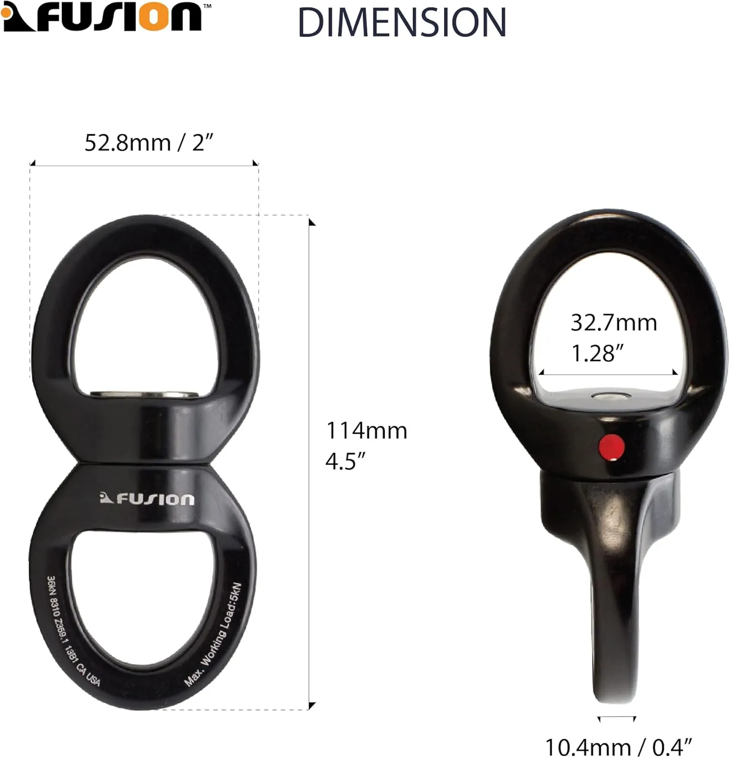 Fusion Climb Delta Swivel - Safest Rotational Device Hanger for Web Tree Swing, Therapy Swing, Aerial Dance, Rock Climbing, Hanging Hammocks (FP-8300-BLKBLK)