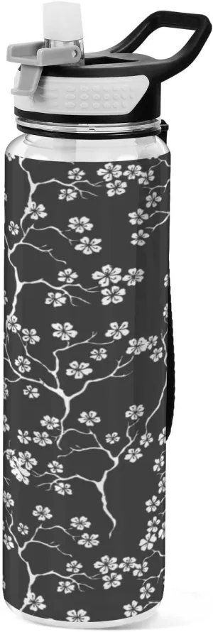 Fustylead Cherry Blossoms Branches 32 oz BPA-Free Water Bottle with Straw, Leak-Proof Sport Bottle for Fitness, Gym, Camping, Outdoor Sports