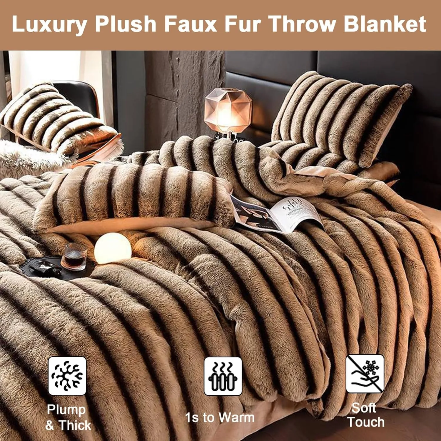 Fuzzy Faux Fur Throw Blanket Twin Size Cat-Like Feel Plush Faux Fur Throw Blanket Long Pile