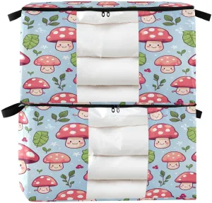 GAIGEO Anime Fungus Cartoon Mushrooms Clothes Storage Bin with Clear Window, Durable Zipper Clothes Storage Bags Large Capacity, 95L