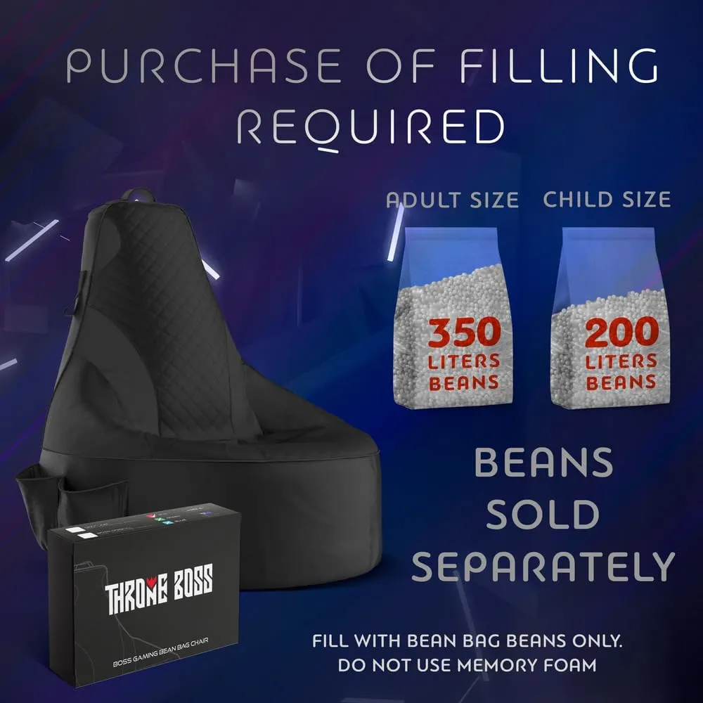 Gaming Bean Bag Chair for Adults and Teens [Cover ONLY No Filling] - High Back Beanbag or Dorm Chair with Cup Holder for Gamers (Black/Black)