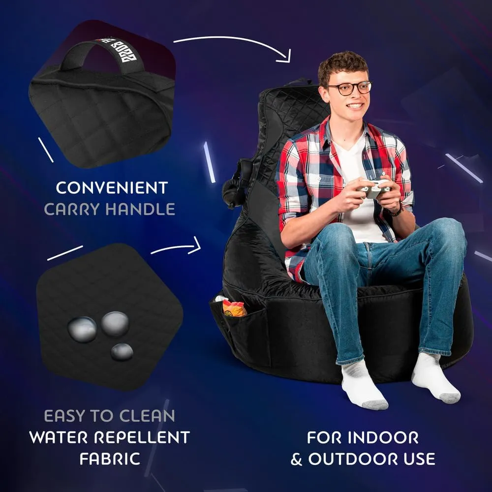 Gaming Bean Bag Chair for Adults and Teens [Cover ONLY No Filling] - High Back Beanbag or Dorm Chair with Cup Holder for Gamers (Black/Black)