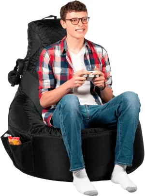 Gaming Bean Bag Chair for Adults and Teens [Cover ONLY No Filling] - High Back Beanbag or Dorm Chair with Cup Holder for Gamers (Black/Black)