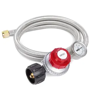 GASPRO 0-30 PSI Adjustable High Pressure Propane Regulator with Gauge, 5-Foot Stainless Braided Hose, Perfect for Turkey Fryer, Gas Burner, Fire Pit