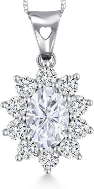 Gem Stone King 10K White Gold Pendant Forever One Oval 1.40cttw Moissanite by Charles & Colvard and Created Sapphire