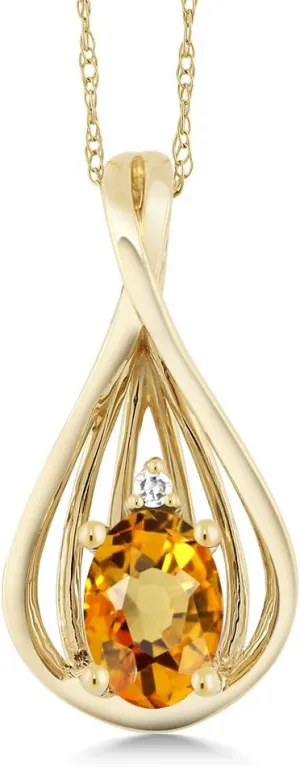 Gem Stone King 10K Yellow Gold Yellow Sapphire and White Diamond Teardrop Pendant Necklace For Women (0.55 Cttw, Gemstone September Birthstone, Oval 6X4MM, with 18 Inch Chain)