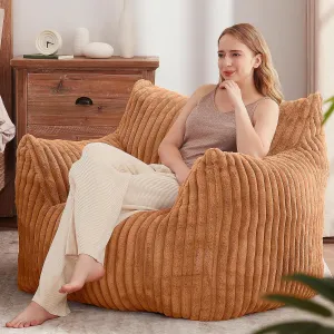 Giant Bean Bag Chairs for Adults Teens, Large Bean Bag Sofa Chairs with Filling Comfy Fuzzy BeanBag Chair with Armrests for Bedroom Living Room Reading (Brown, Large)