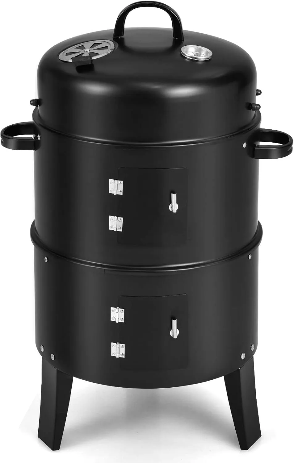 Giantex 3-in-1 Outdoor Smoker Grill & BBQ - Portable Charcoal Grill Combo with Built-in Thermometer & Air Vent, 6 Hooks, 2 Layers Vertical Steel Smoker for Outdoor Cooking & Camping