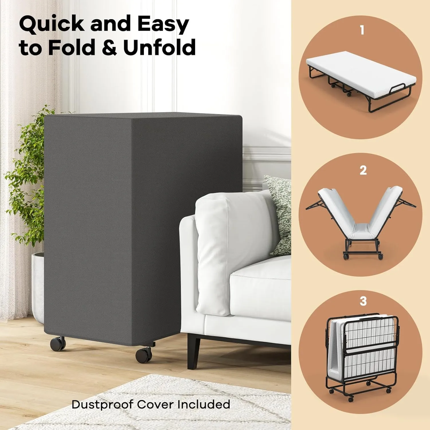 Giantex Folding Bed with Mattress and Top Pillow, Cot Portable Guest Bed w/Metal Frame, Storage Pocket & Cover, Space-Saving Rollaway Bed with Memory Foam Mattress for Adults, 75" x 31"