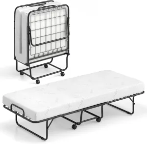 Giantex Folding Bed with Mattress for Adults, 75" x 31" Cot Size Portable Rollaway Bed with Sturdy Metal Frame, Space Saving Roll Away Bed with Memory Foam Mattress for Guest Living Room