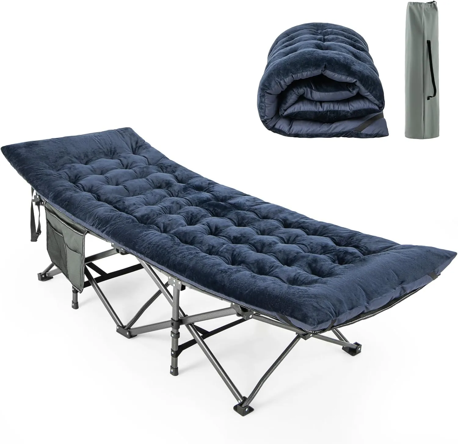 Giantex Folding Camping Cot with Pad, Heavy Duty Sleeping Cots with Carry Bag, Portable Camping Bed for Outdoor Travel Camp Beach Vacation (Blue & Green)