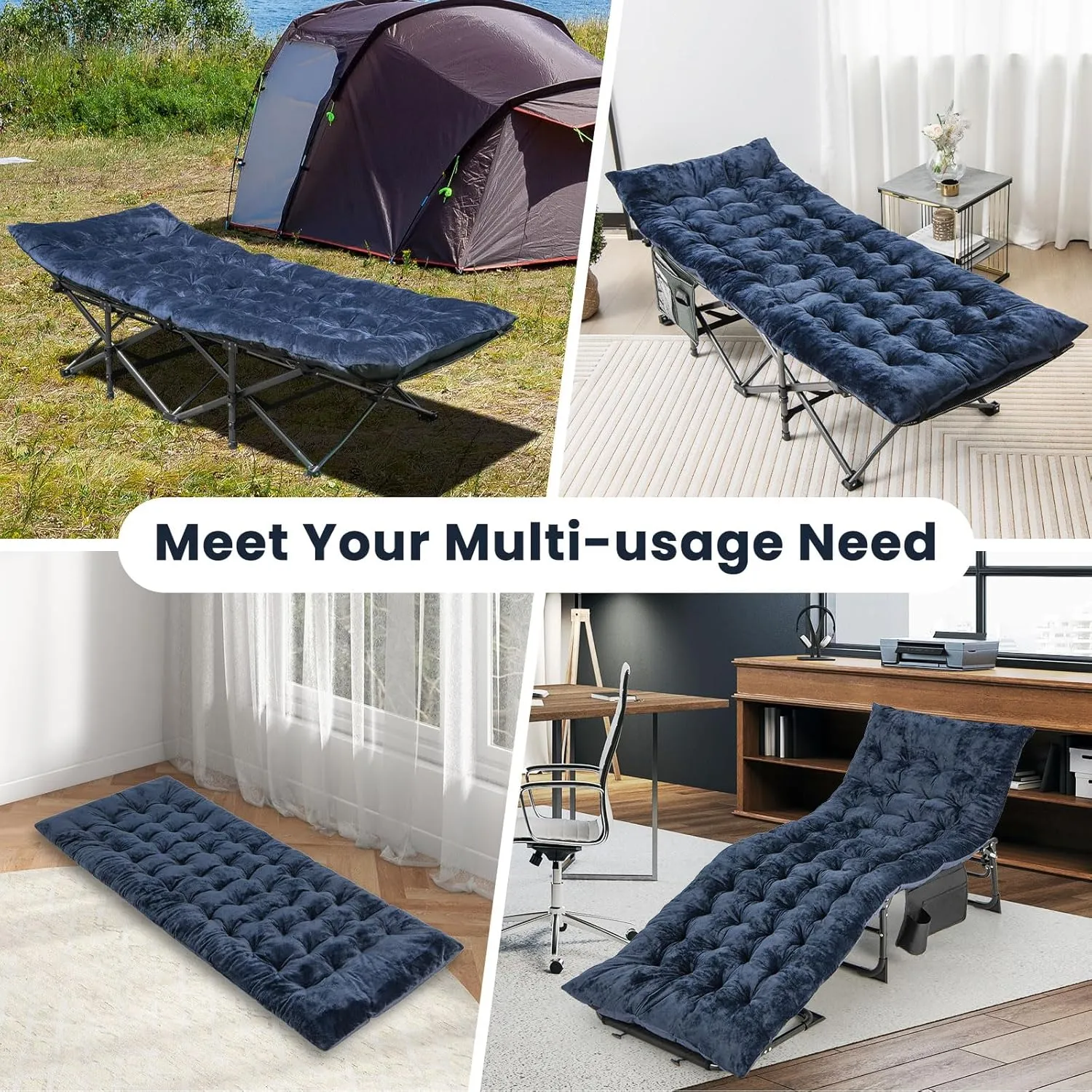 Giantex Folding Camping Cot with Pad, Heavy Duty Sleeping Cots with Carry Bag, Portable Camping Bed for Outdoor Travel Camp Beach Vacation (Blue & Green)