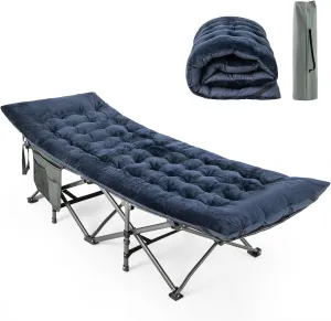 Giantex Folding Camping Cot with Pad, Heavy Duty Sleeping Cots with Carry Bag, Portable Camping Bed for Outdoor Travel Camp Beach Vacation (Blue & Green)
